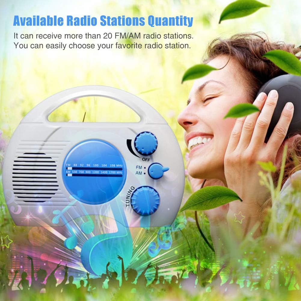 Portable AMFM Shower Radio with Waterproof Design and Built-in Speaker