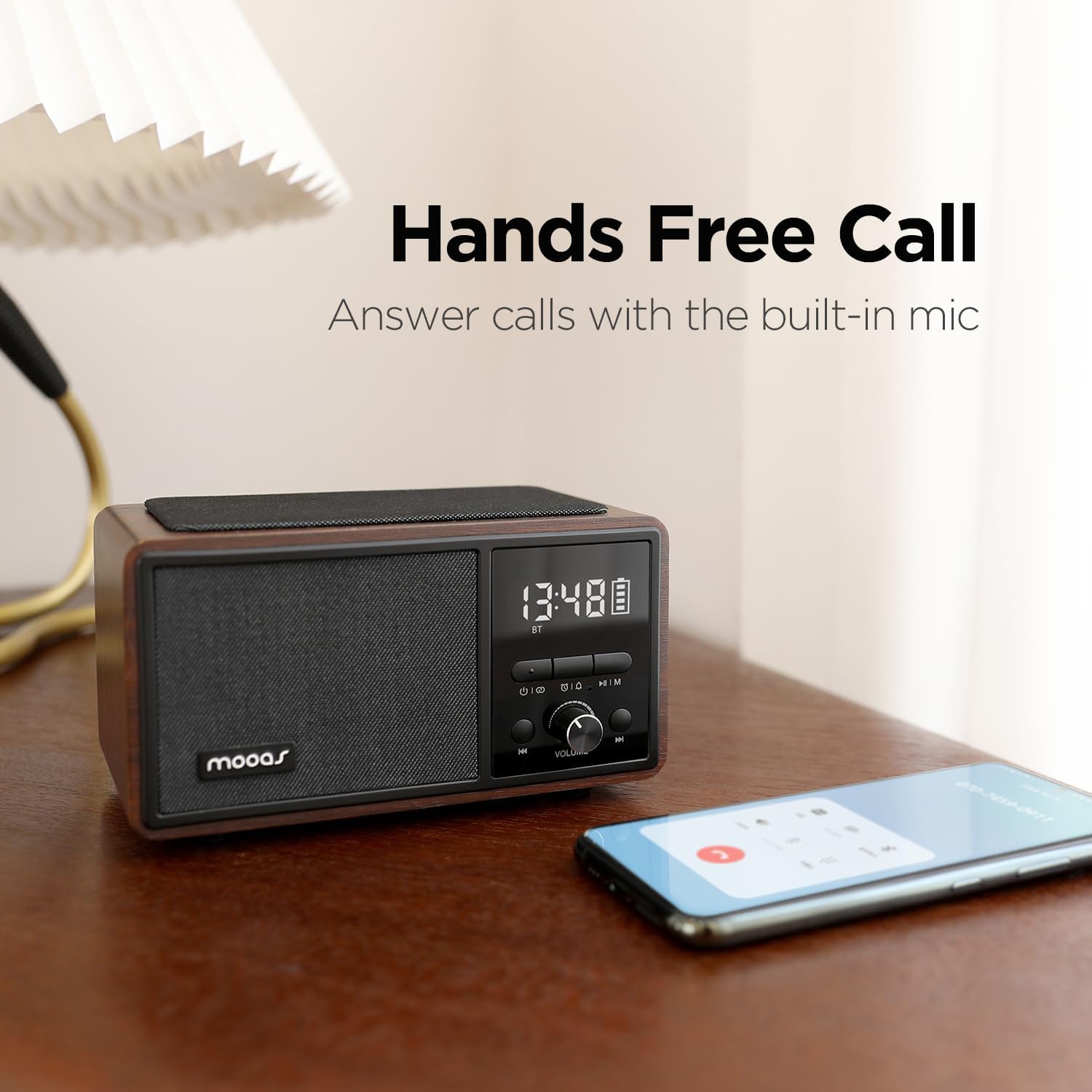 mooas Retro Bluetooth Radio Speaker with Clock and Wireless Charger