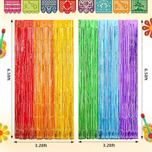 2 Pack Rainbow Foil Fringe Curtains for Party Decorations