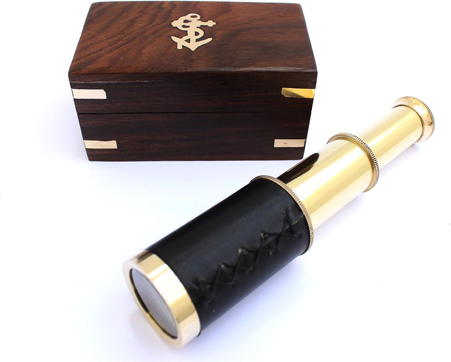 15 Inch Antique Brass Telescope with Leather Wrap and Gold Finish