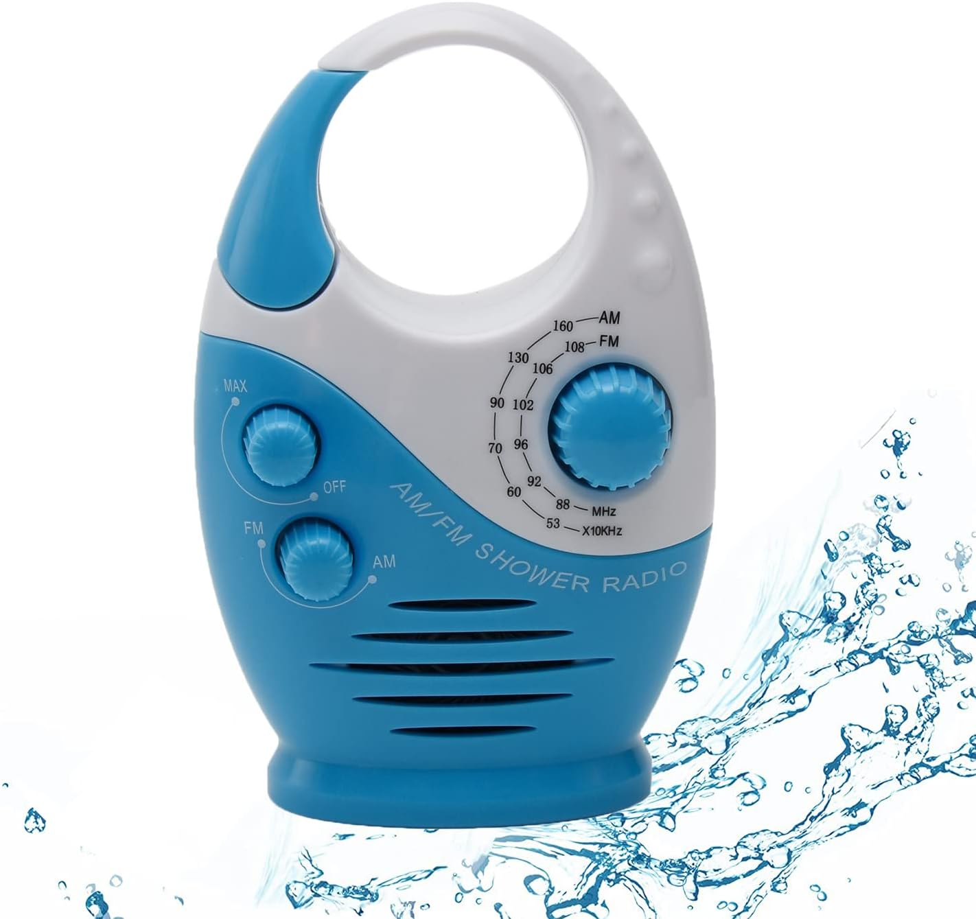 Shower Radio Waterproof Hanging AM FM Radio with Adjustable Volume Blue