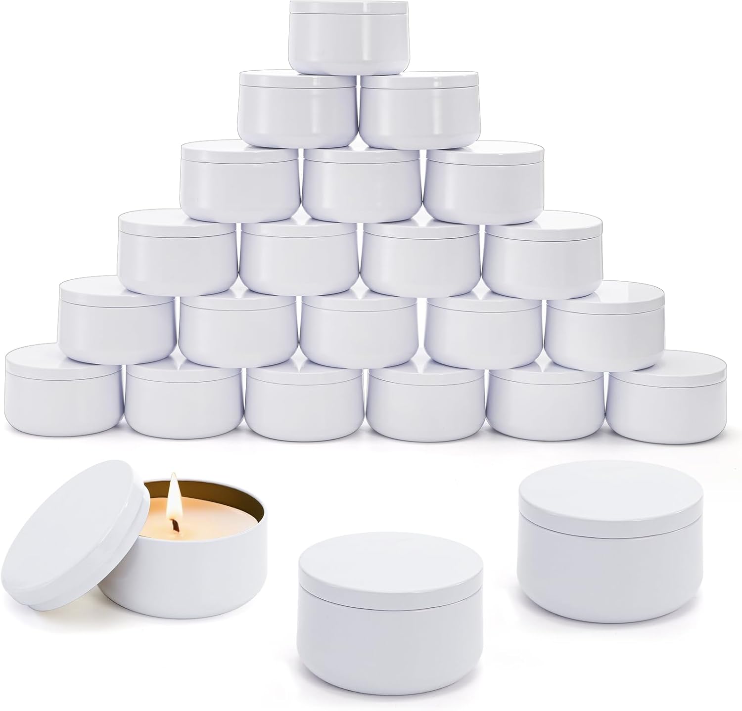 ZENFUN 24 Pack White Candle Tins with Lids