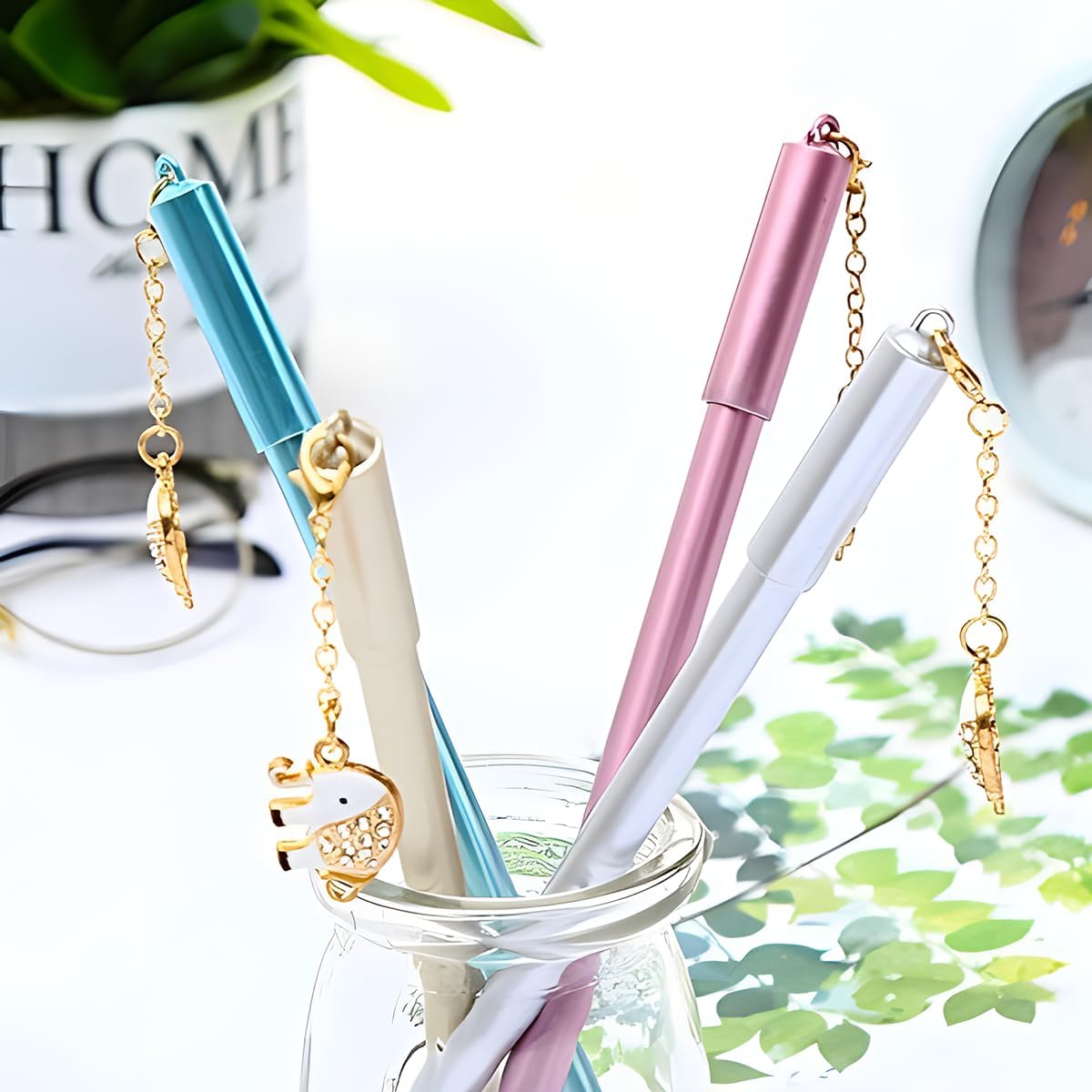 12Pcs Cute Gel Ink Pens with Elephant Pendant
