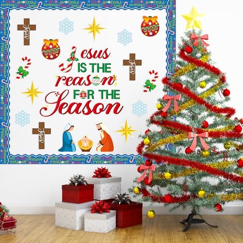 BeYumi 96Pcs Jesus Is The Reason Cutouts Bulletin Board Set