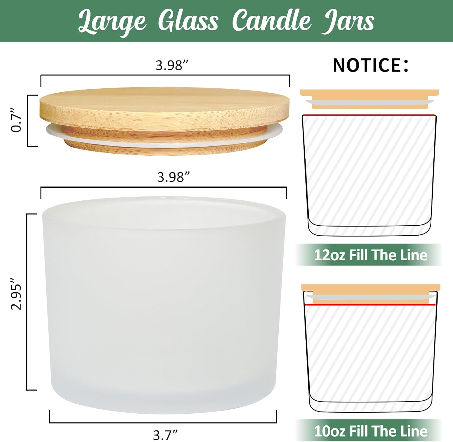 12oz Candle Jars 8 Pack with Bamboo Lids and Wick Kit