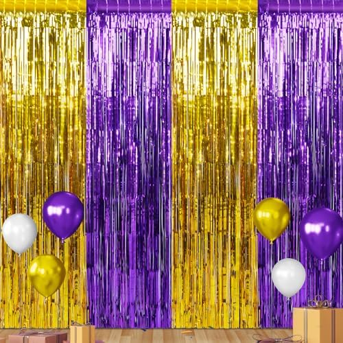 Zachely 3Pack Purple Gold Foil Curtain Backdrop Decorations