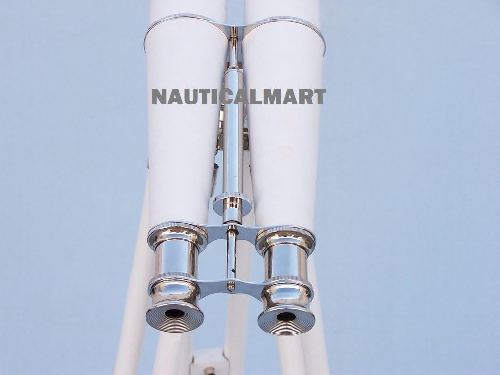 Floor Standing Chrome White Leather Binoculars 62 Inch