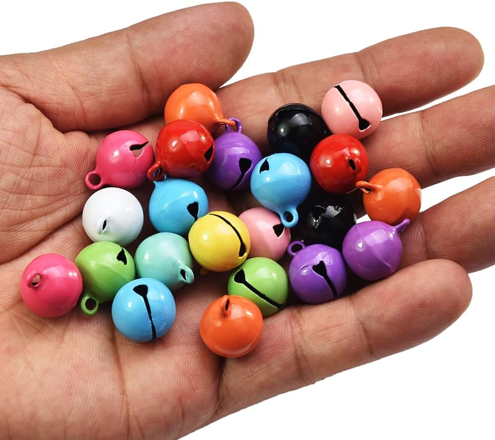 100 Pack Colorful Metal Christmas Jingle Bells 14mm