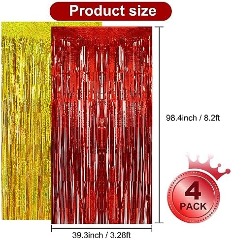 BEISHIDA 4Pcs Red Gold Party Streamers Foil Curtain Backdrop