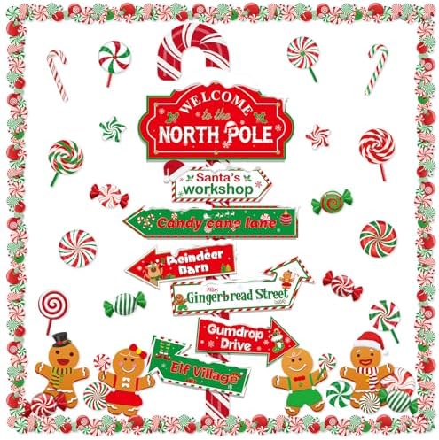 53 Pcs Christmas Bulletin Board Set with North Pole Sign