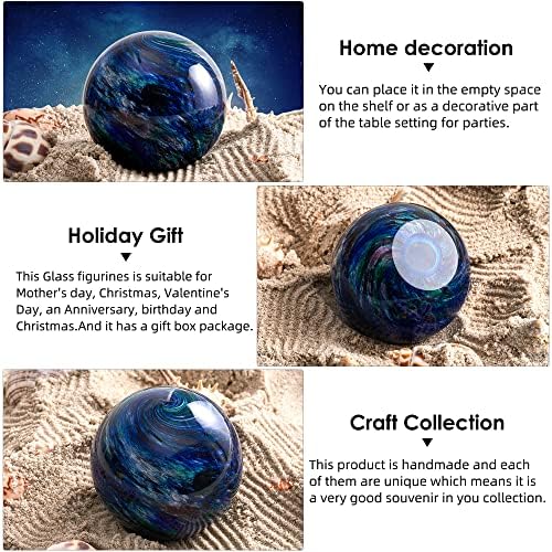 Hand Blown Glass Ocean Waves Planet Figurine Desk Paperweight