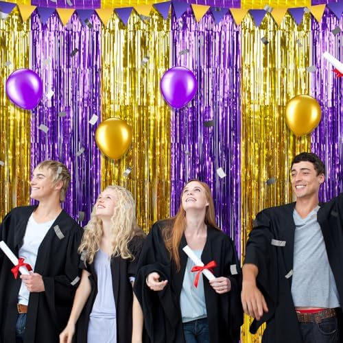 Zachely 3Pack Purple Gold Foil Curtain Backdrop Decorations