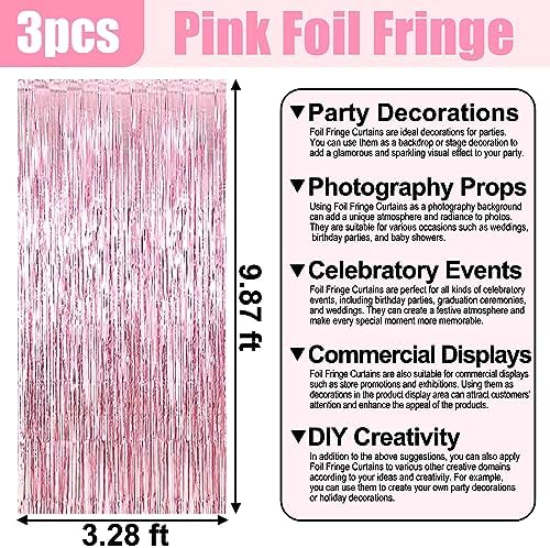 3 Pack Pink Foil Fringe Curtain Backdrop