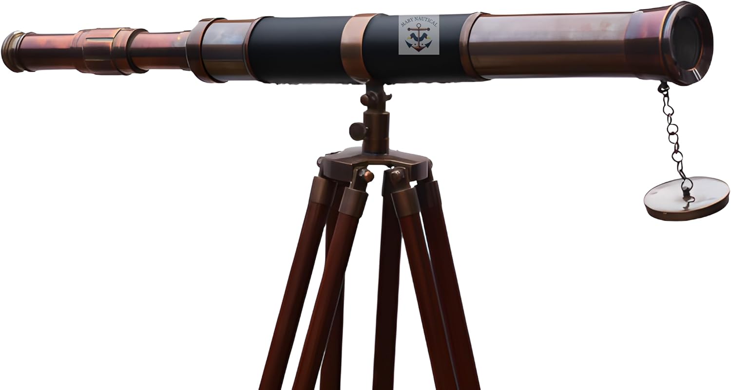 Vintage Nautical Brass Telescope with Tripod Stand