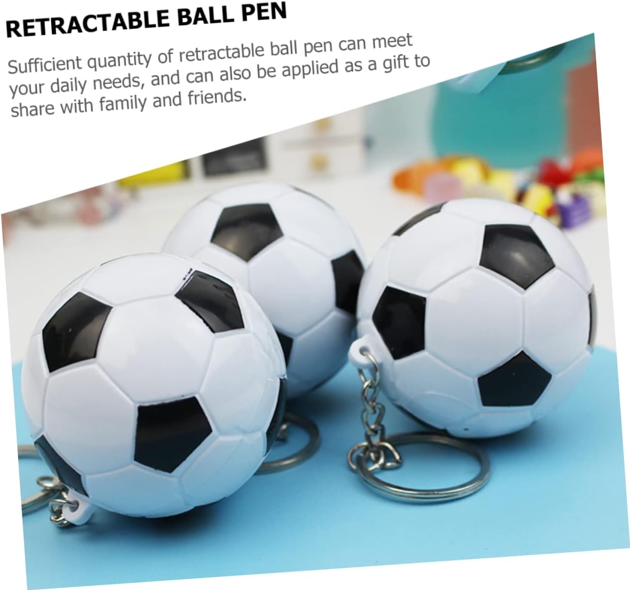 20pcs Soccer Design Retractable Pens Keychain Set
