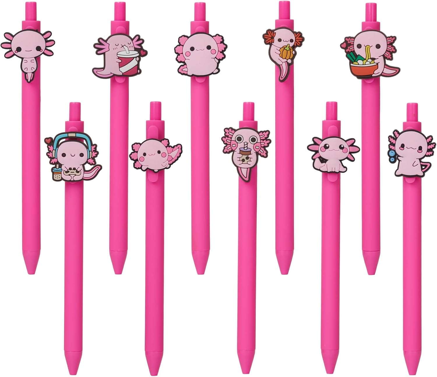 10 Pcs Cute Pink Axolotl Theme Ballpoint Pens for Kids Students