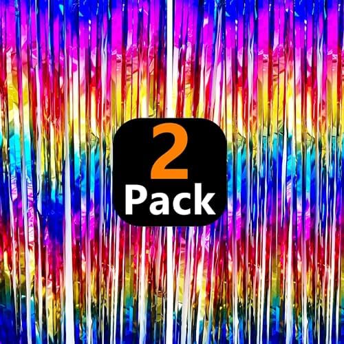 Sparkly Rainbow Foil Fringe Curtain for Party Backdrops