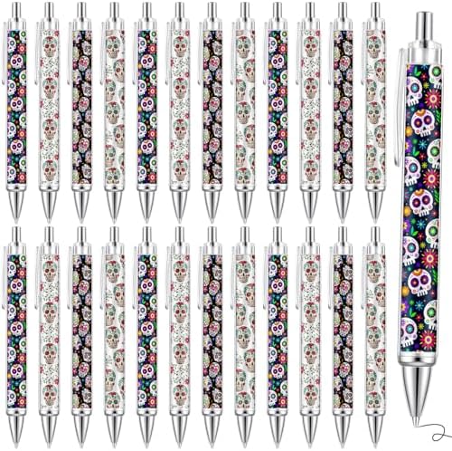 25 Pcs Holographic Sugar Skull Pens for Halloween Day of the Dead