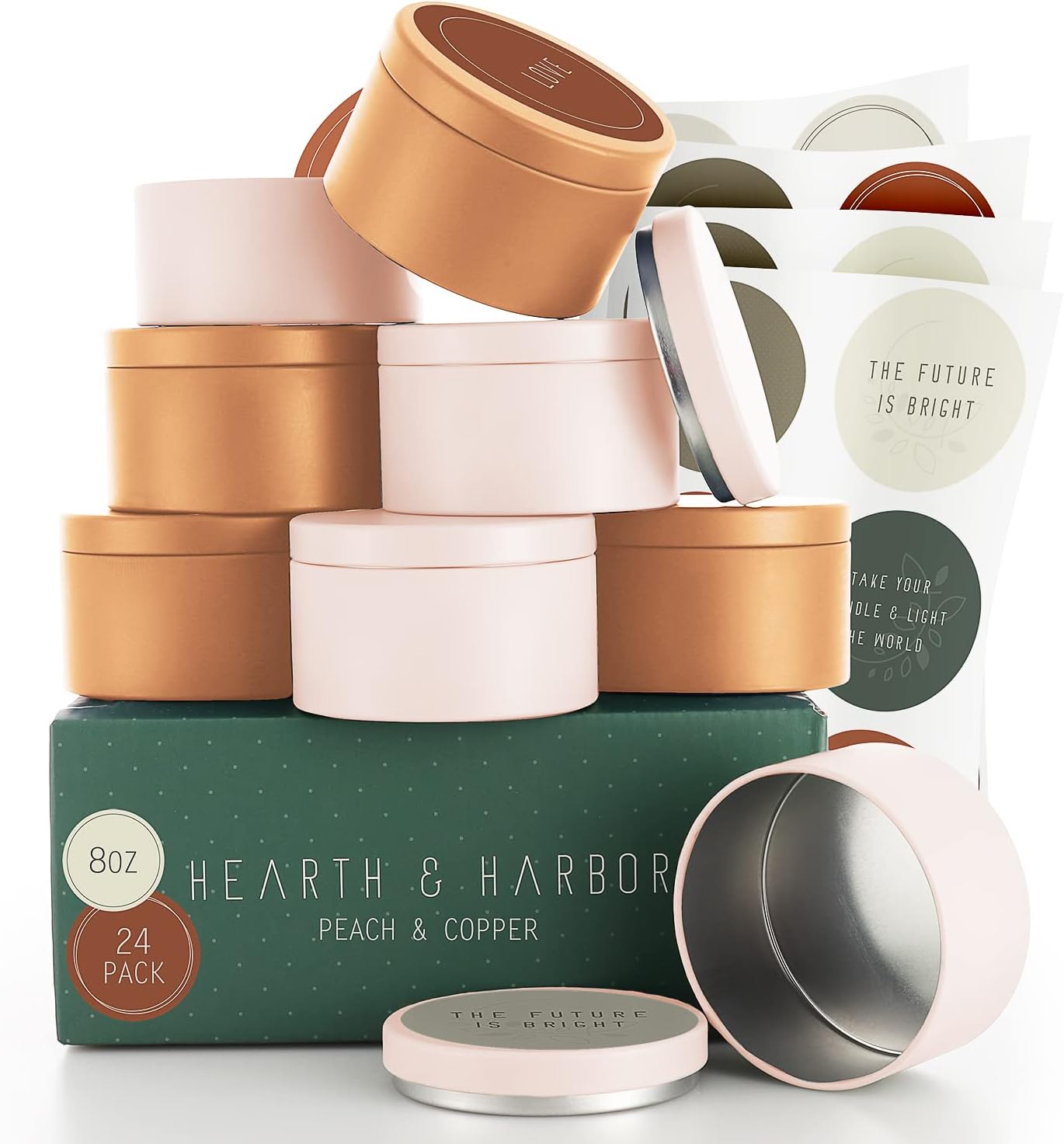 Hearth Harbor 8 Oz Candle Jars Set of 24 with Lids