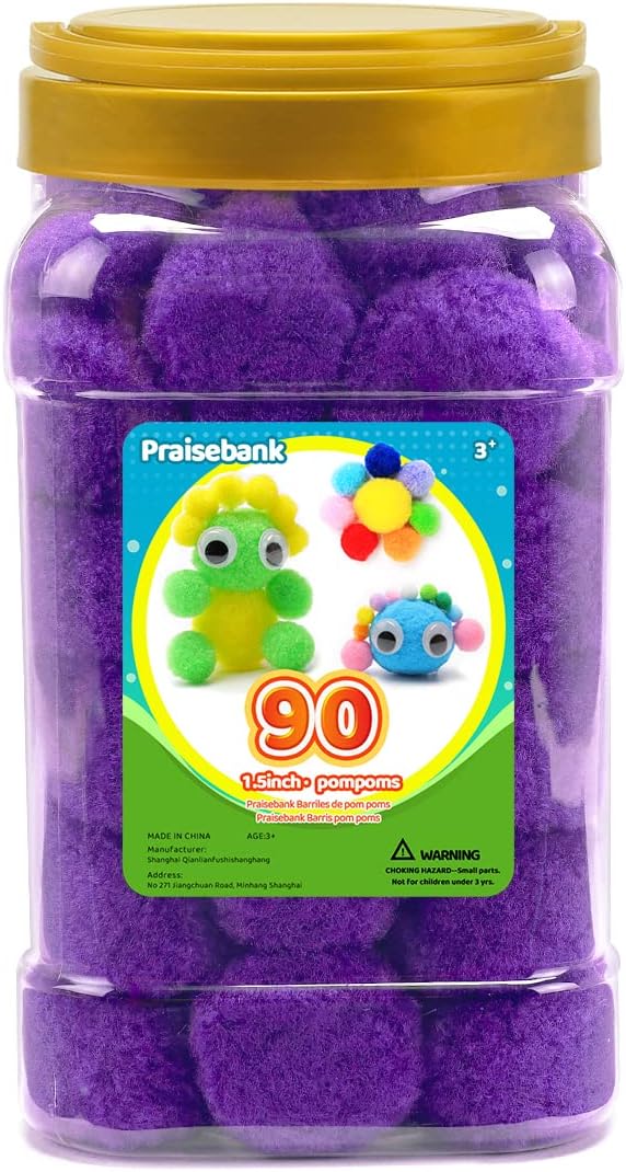 Praisebank Purple Pom Poms 90pcs 15 Inch for Crafts