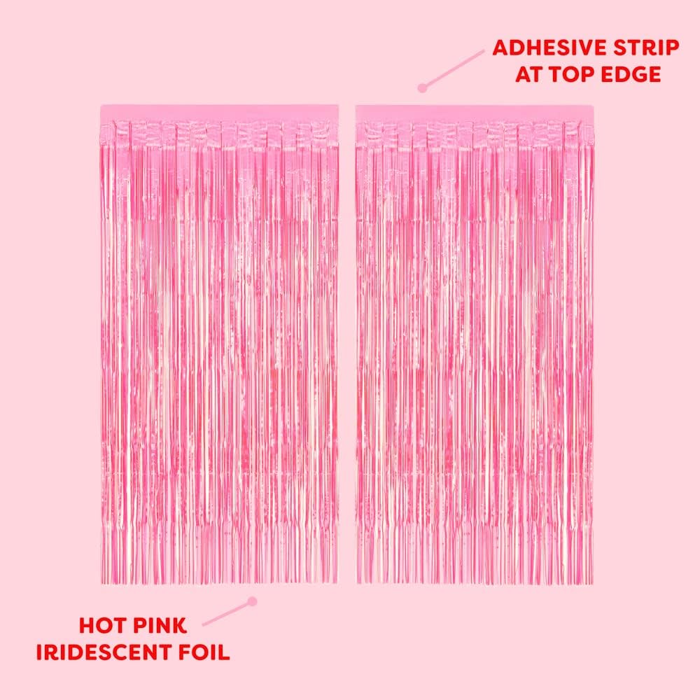 Hot Pink Iridescent Fringe Foil Curtains - Set of 2
