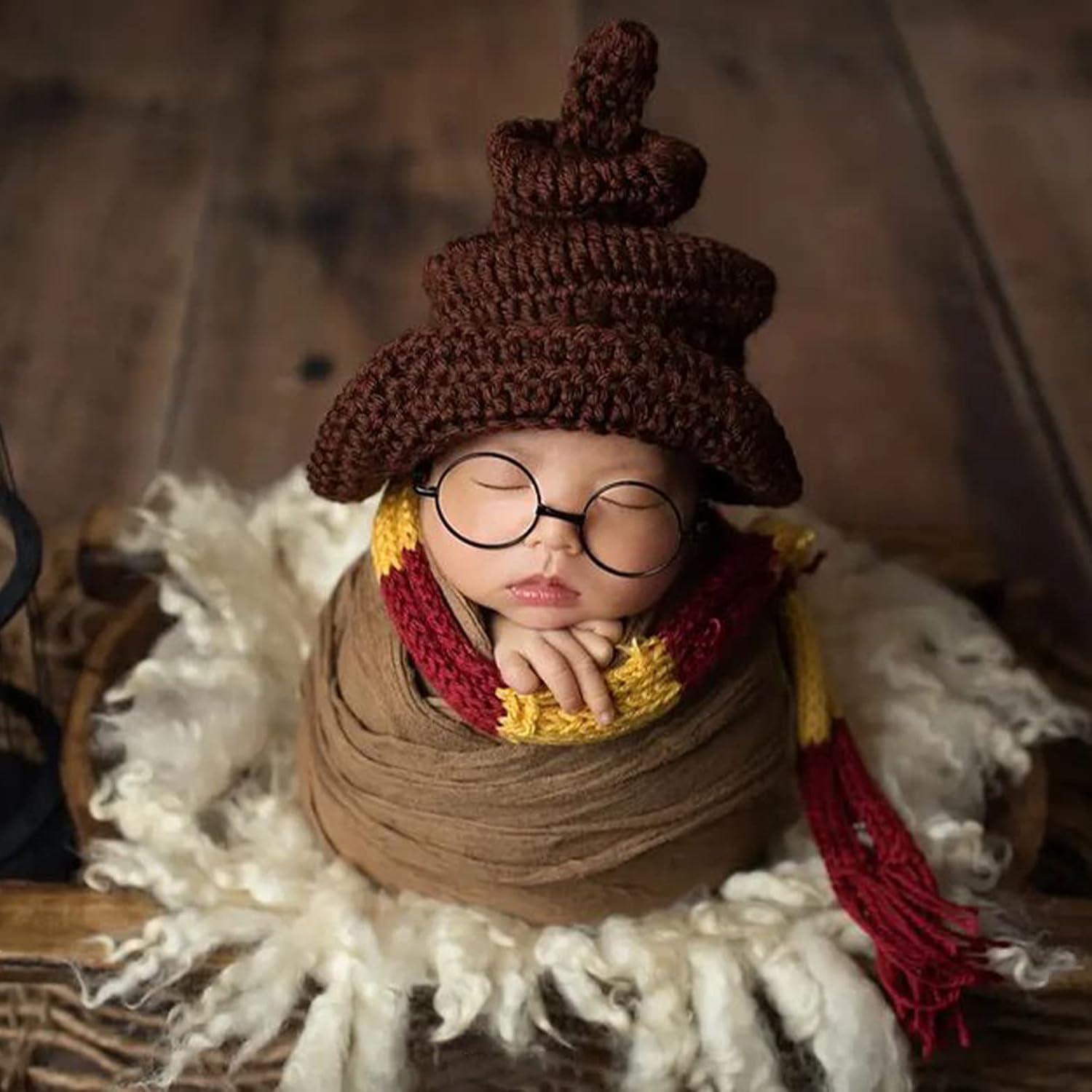 Halloween Baby Posing Prop Set 4pcs Wizard Witch Hat Scarf Wand Glasses Frame