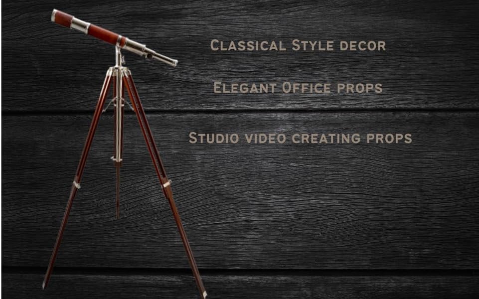 Antique Brass Tube Telescope with Brown Wood Tripod