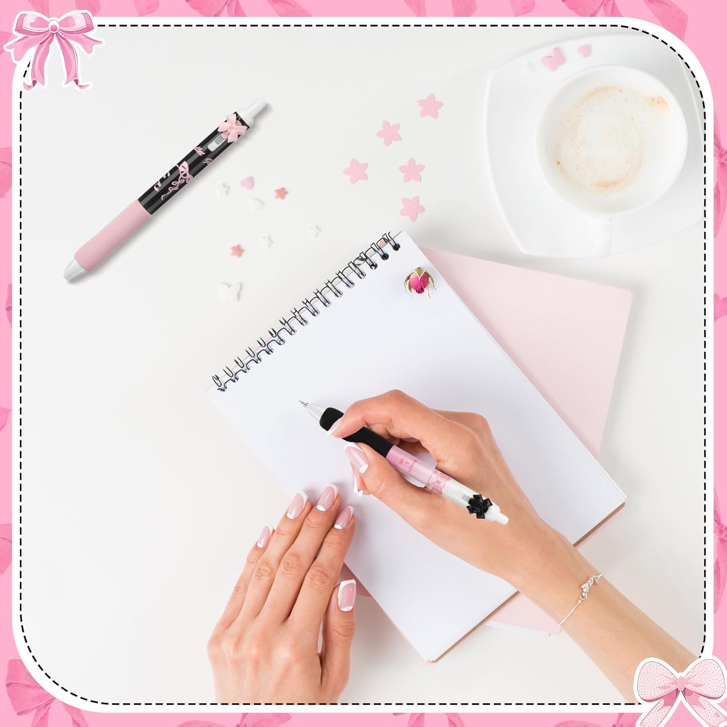 12 Pcs Ballet Bow Pens Set Pink Gel Ink Ballpoint Pens