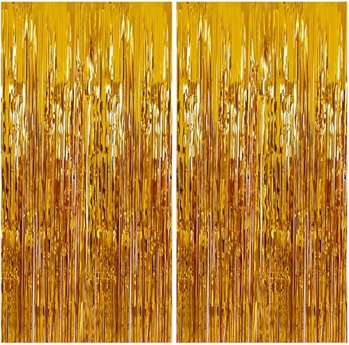 2 Pack Gold Tinsel Backdrop for Party Decor