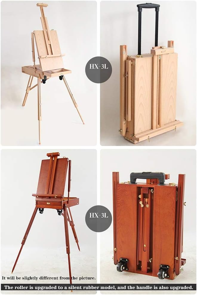Wooden Oil Painting Easel Folding Sketch Box with Wheels Red