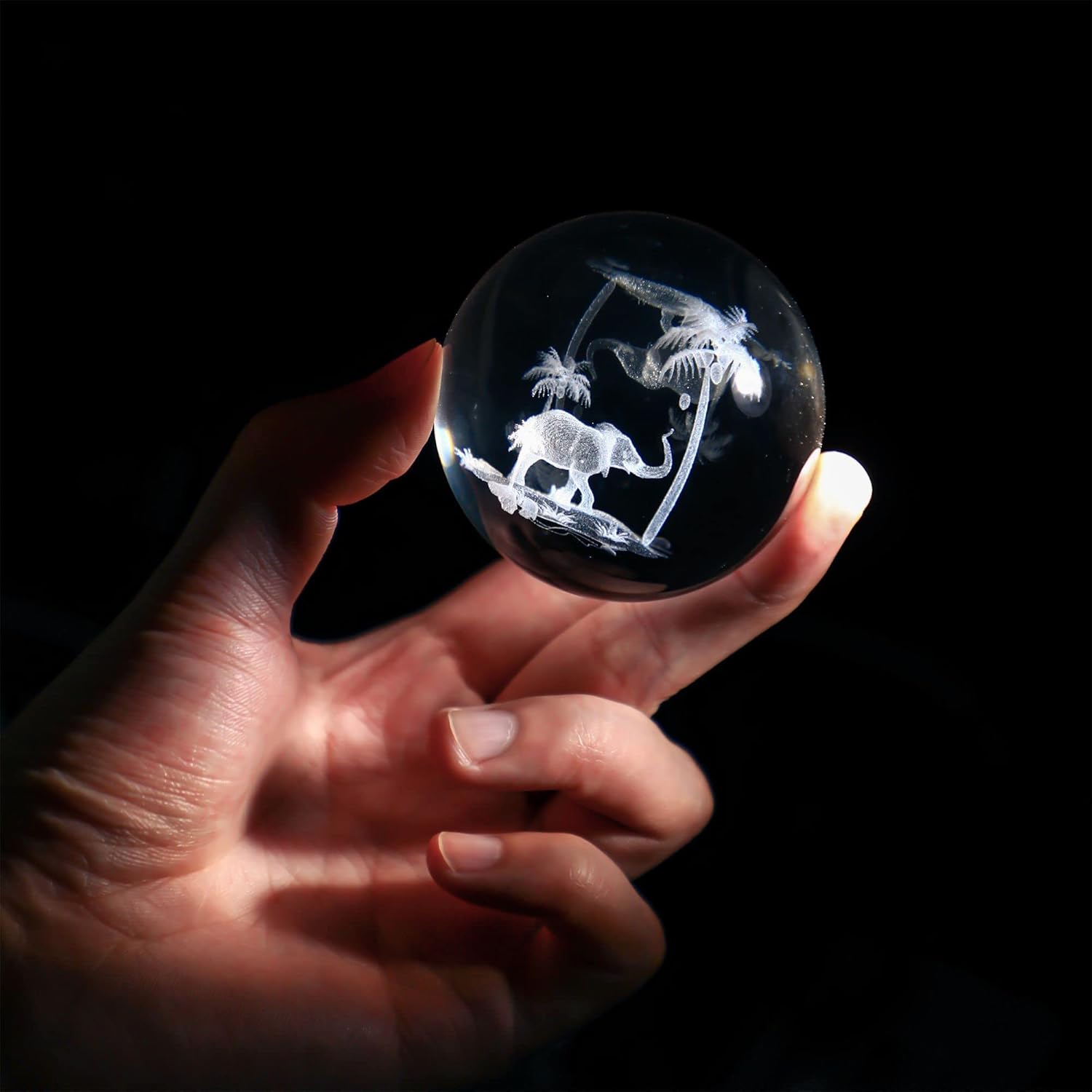 Tropical Elephant Crystal Ball Paperweight with Stand 60mm