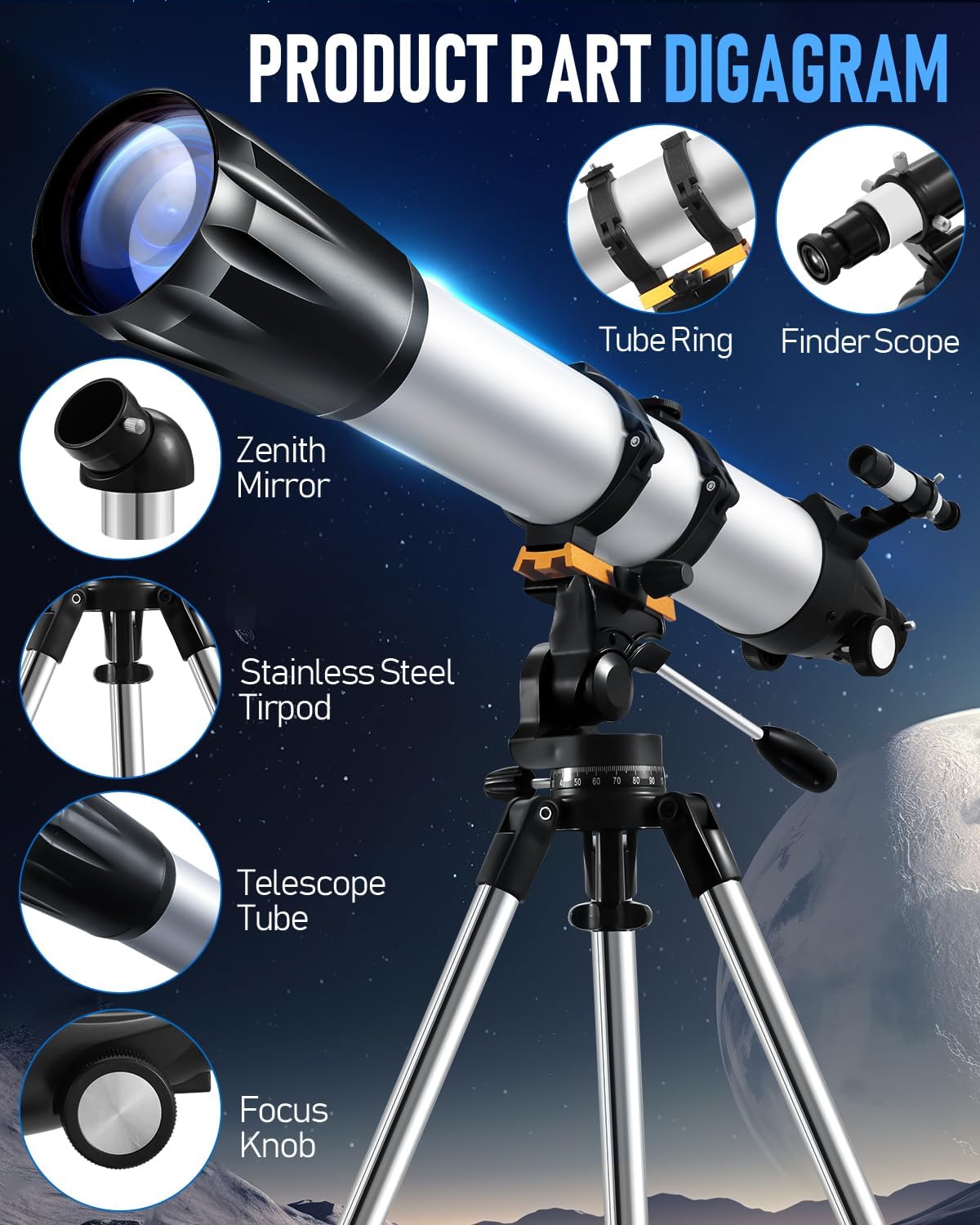 Sararoom High-Powered Refractor Telescope with Tripod and Phone Adapter