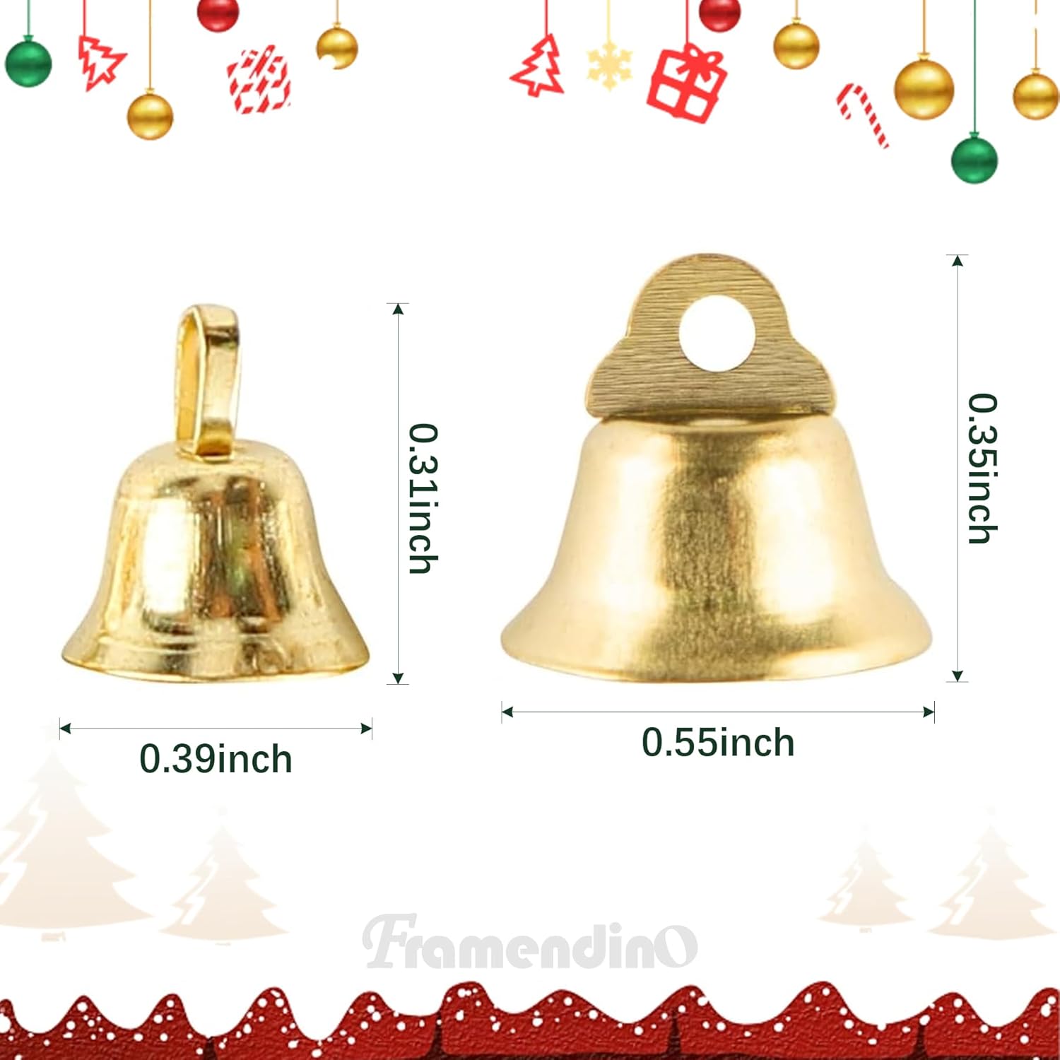 100 Pack Gold Mini Bells for Christmas Decoration