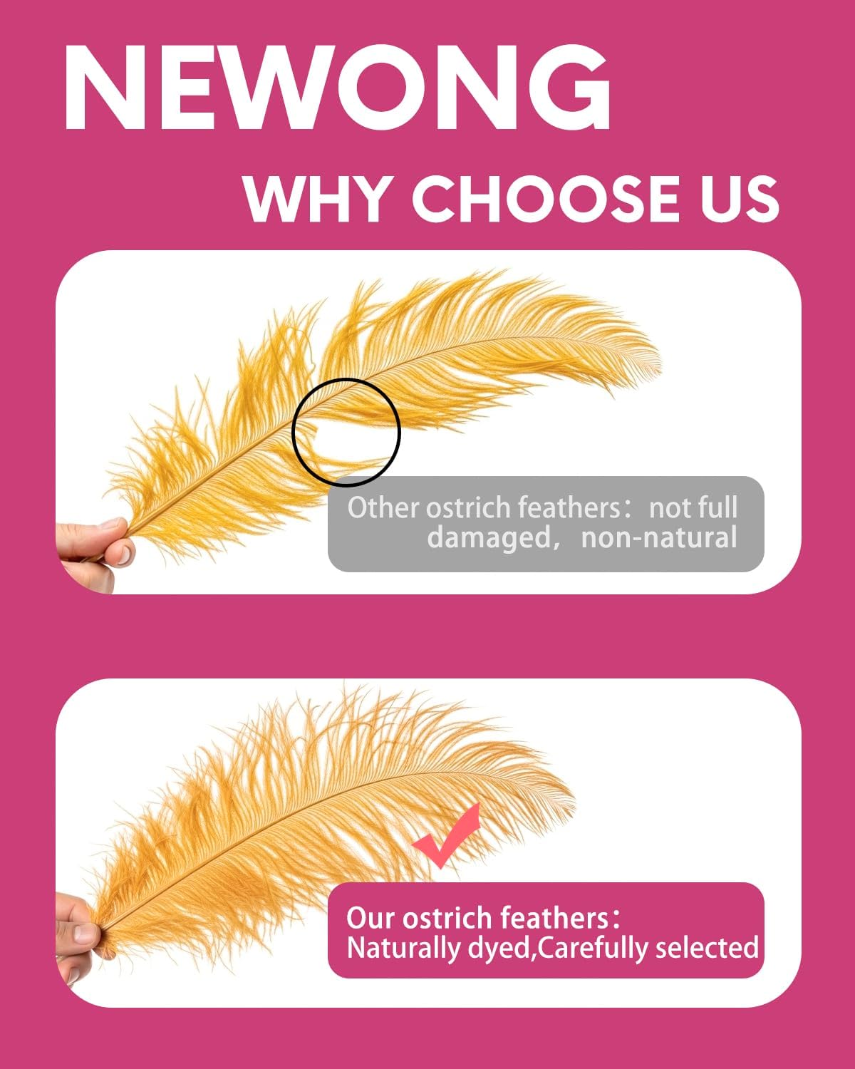 NEWONG 30pcs Gold Ostrich Feathers for Vase Decorations