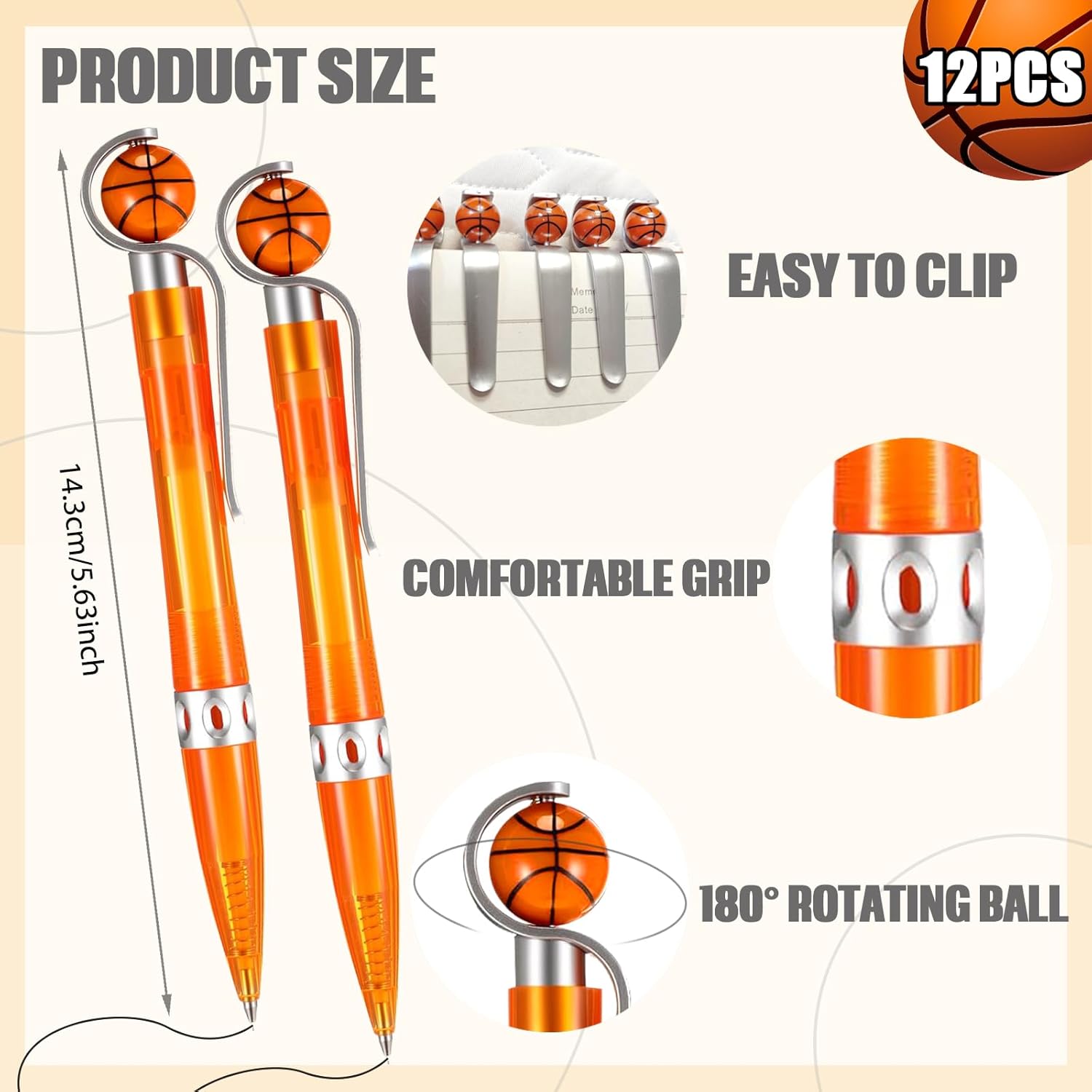 12Pcs Basketball Pens for Parties and School Supplies