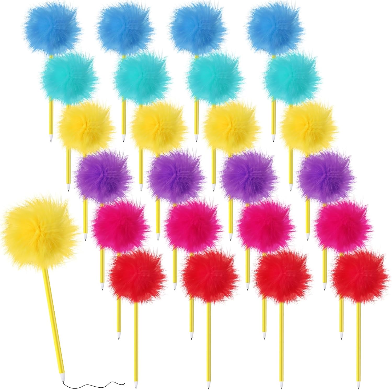 24 Pcs Pom Pom Pen Tree Fluffy Ballpoint Pens Set