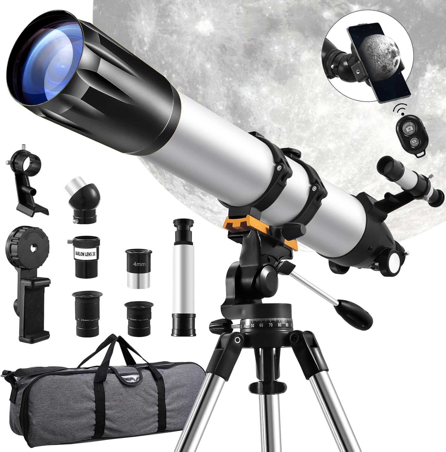 Sararoom High-Powered Refractor Telescope with Tripod and Phone Adapter