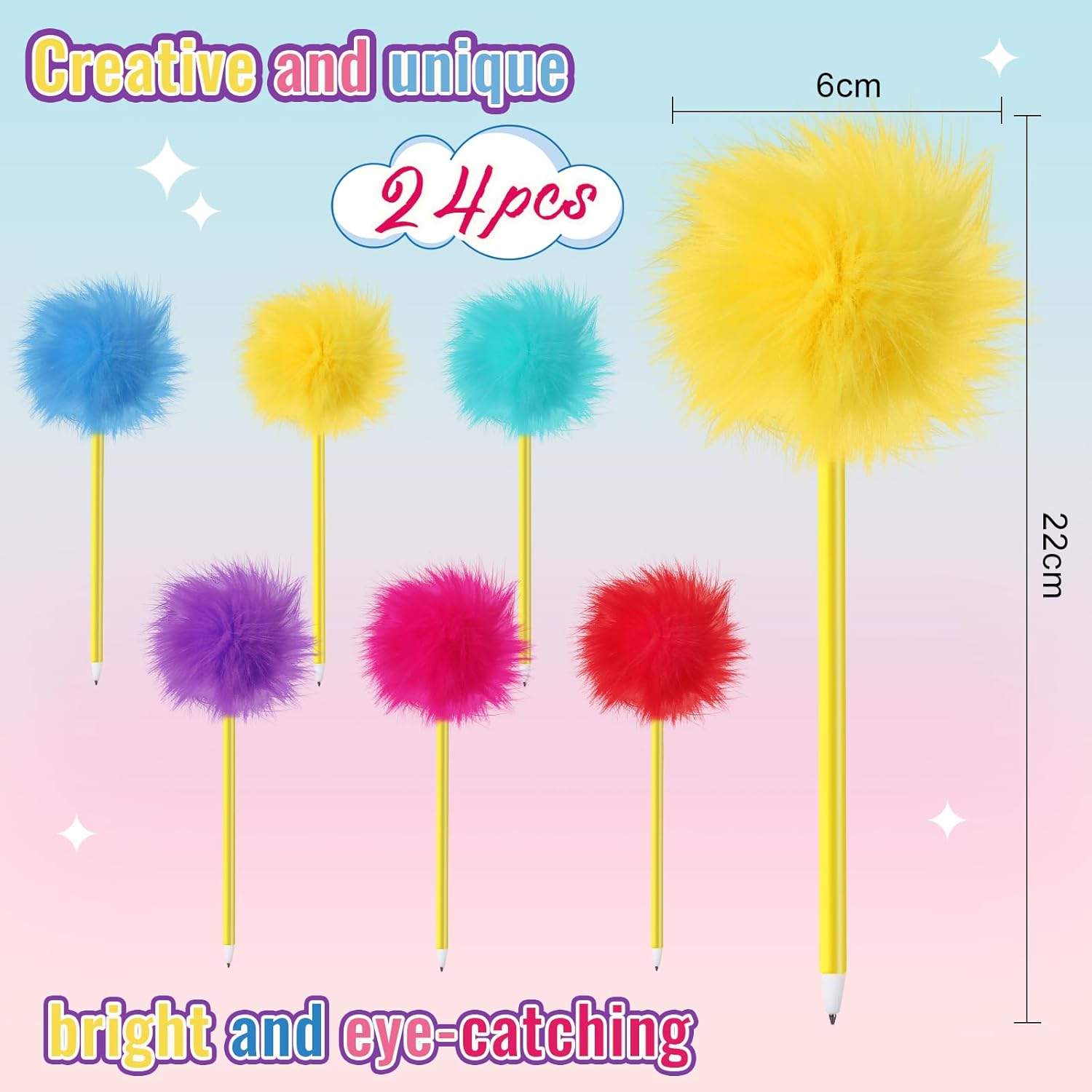24 Pcs Pom Pom Pen Tree Fluffy Ballpoint Pens Set