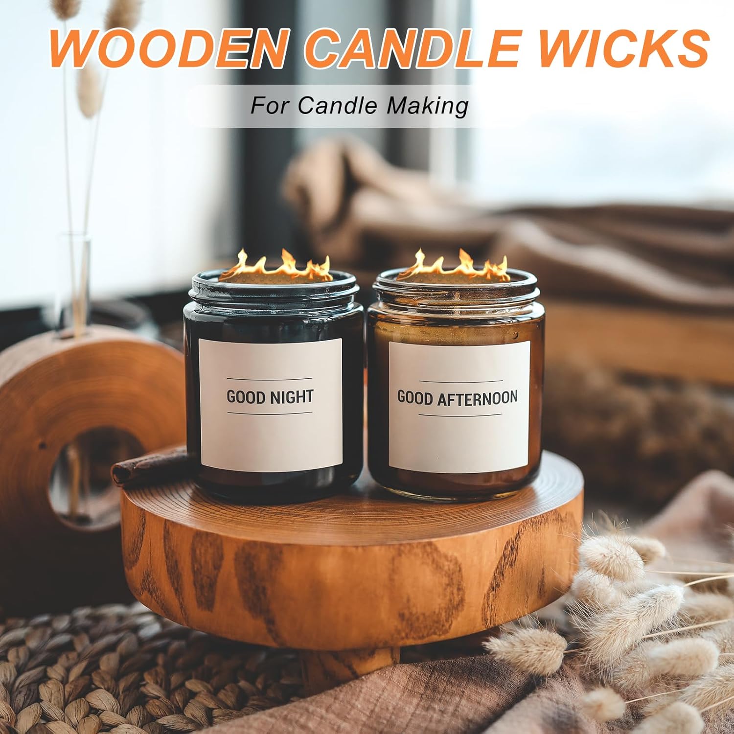 PATIKIL 10 Set Wood Wicks for Candle Making with Metal Clamps