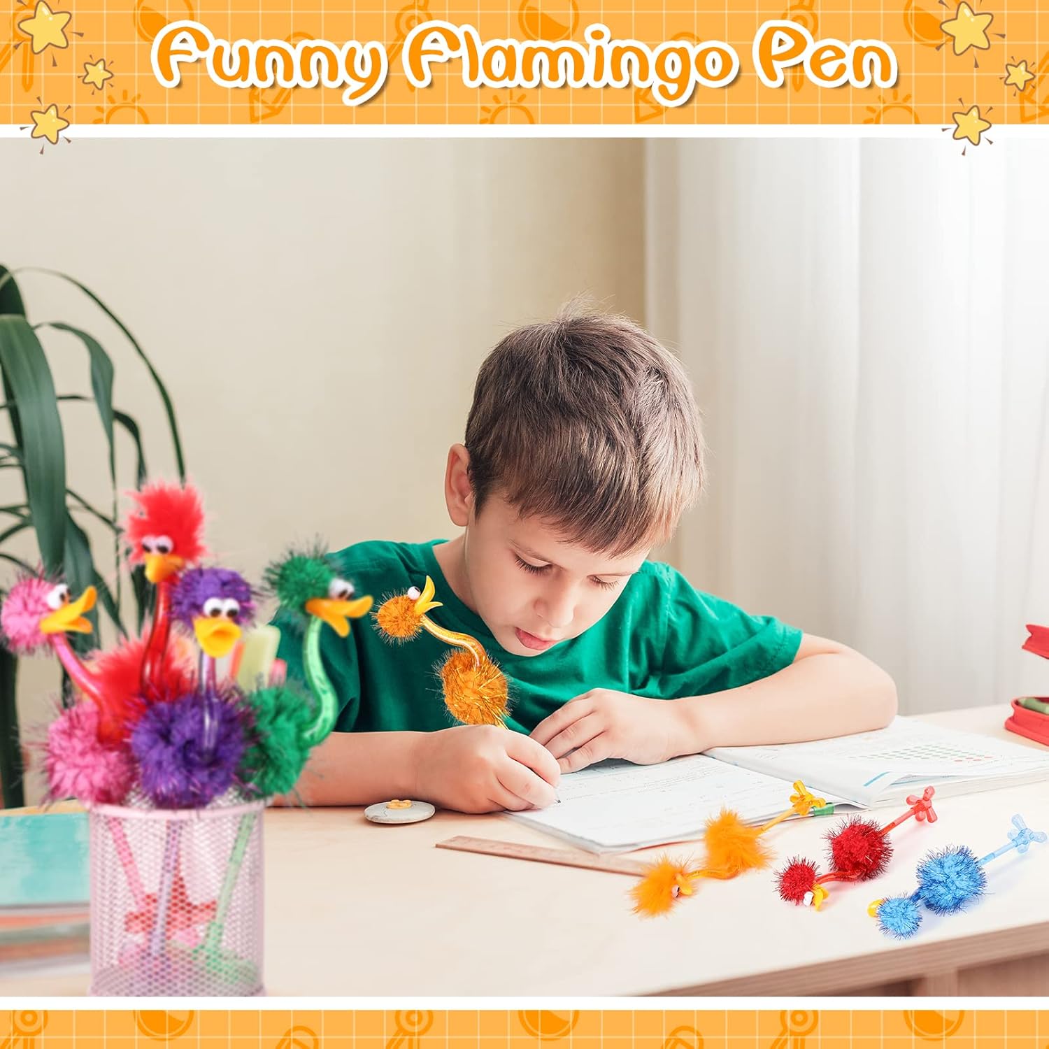 48 Pcs Fluffy Flamingo Ostrich Pens Set for Kids Adults