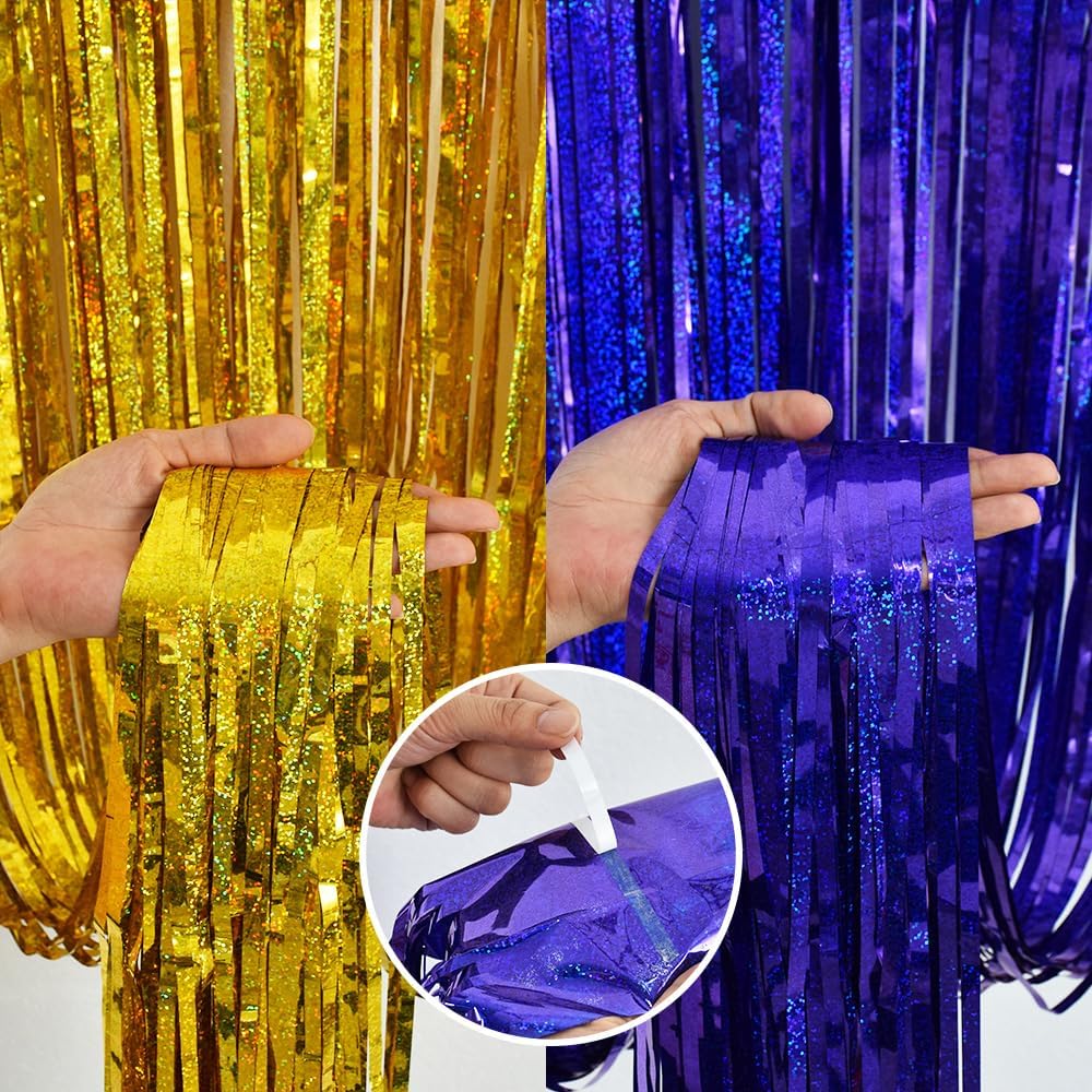 BEISHIDA 4Pcs Blue and Gold Party Streamers Curtain