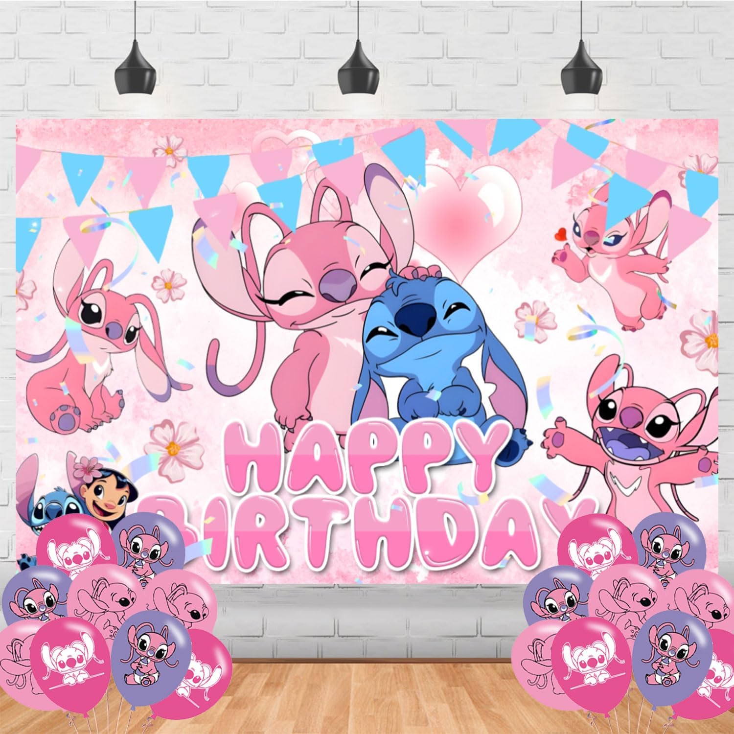 Pink Angel Vinyl Backdrop 3x5ft Birthday Party Decor