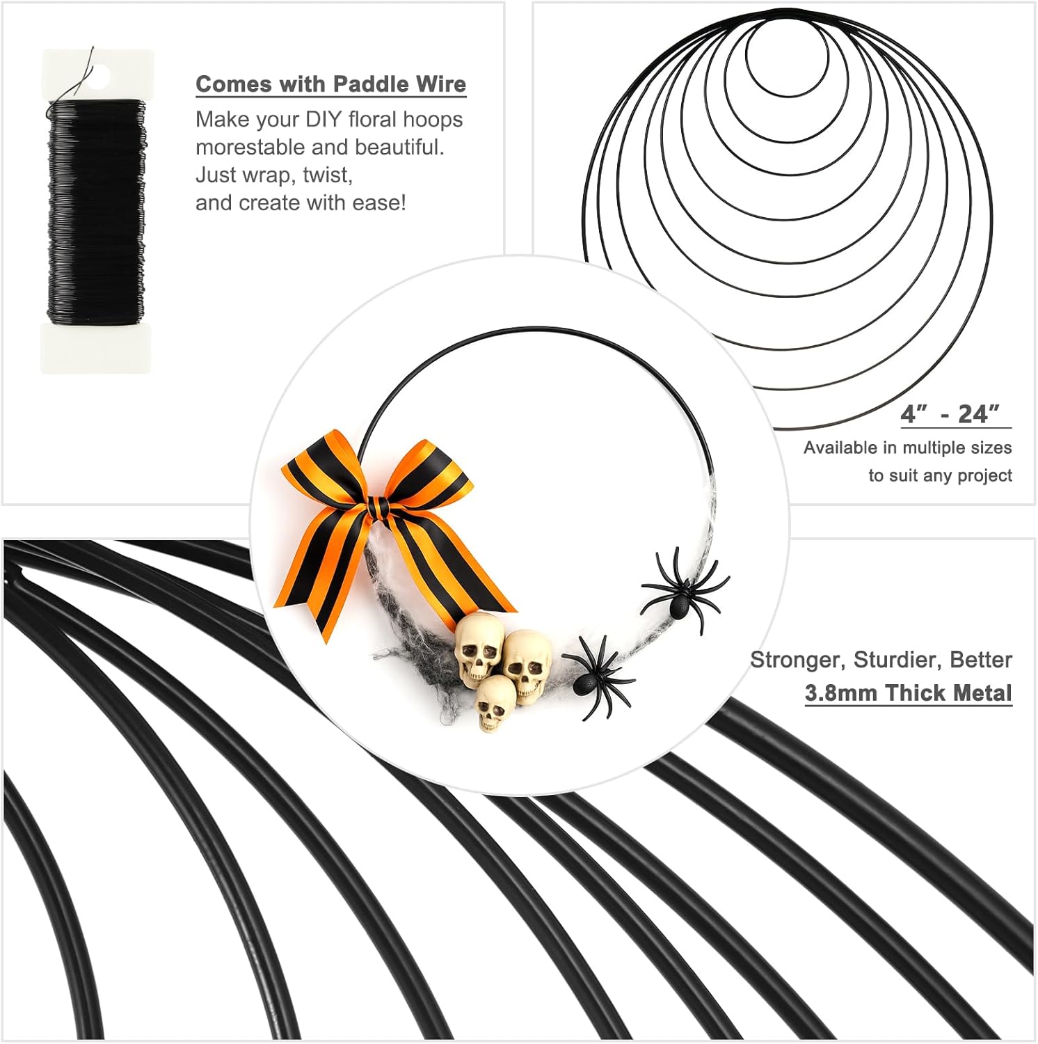 8 Pack 18 Inch Metal Hoops for Macrame Crafts Black Wreath Rings