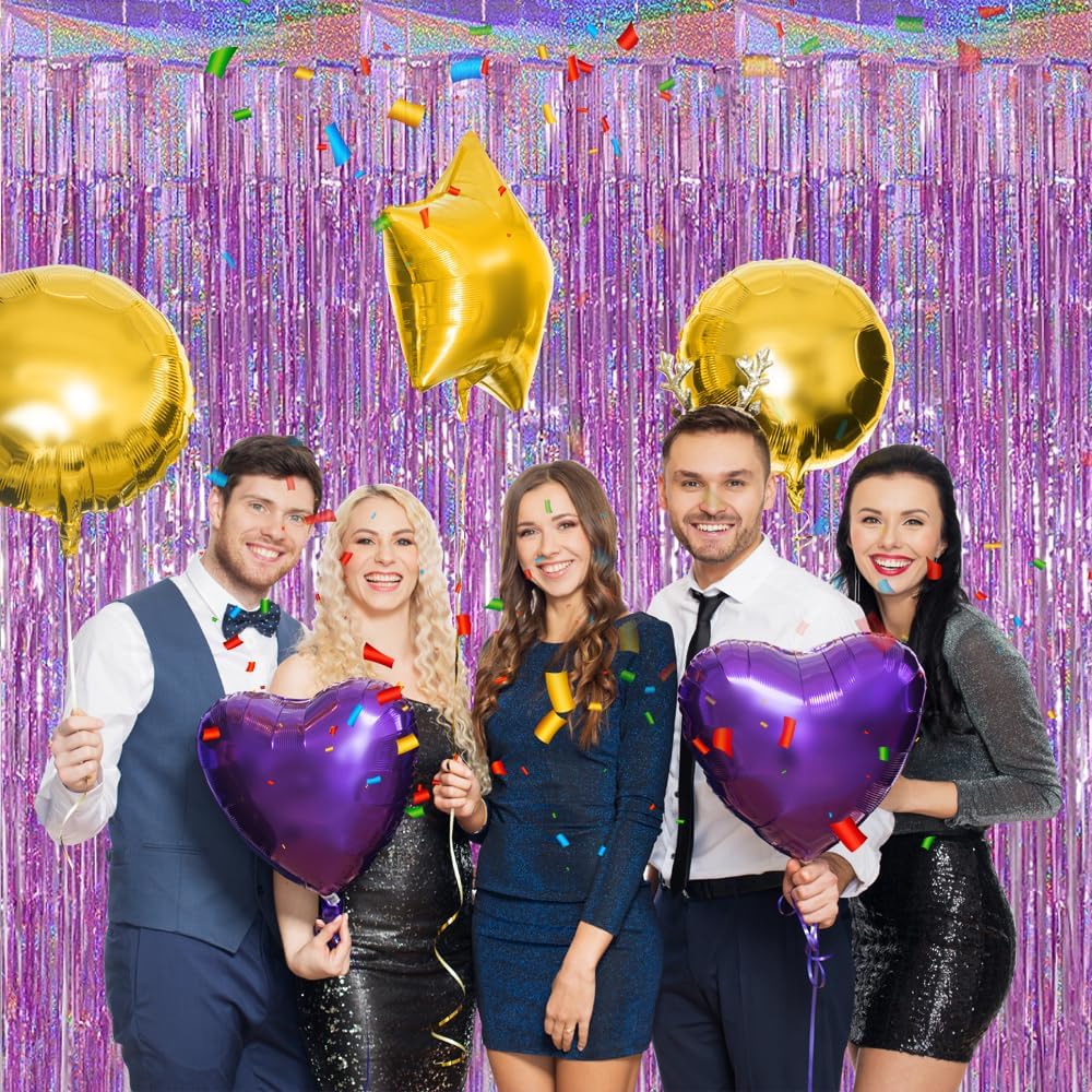 3 Pack Tinsel Foil Curtain Backdrop for Parties