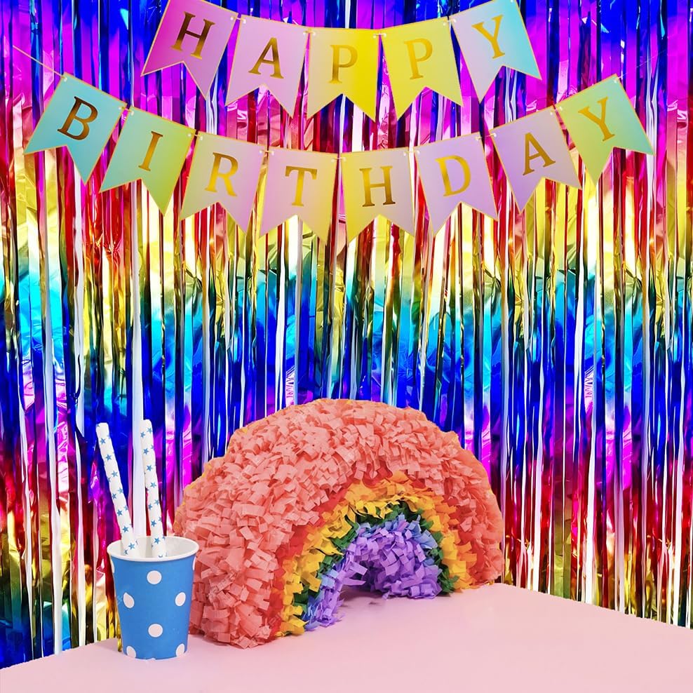 Sparkly Rainbow Foil Fringe Curtain for Party Backdrops
