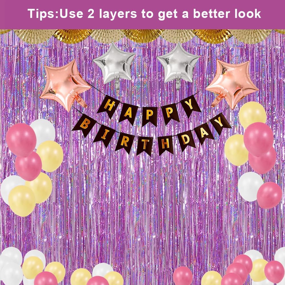 3 Pack Tinsel Foil Curtain Backdrop for Parties