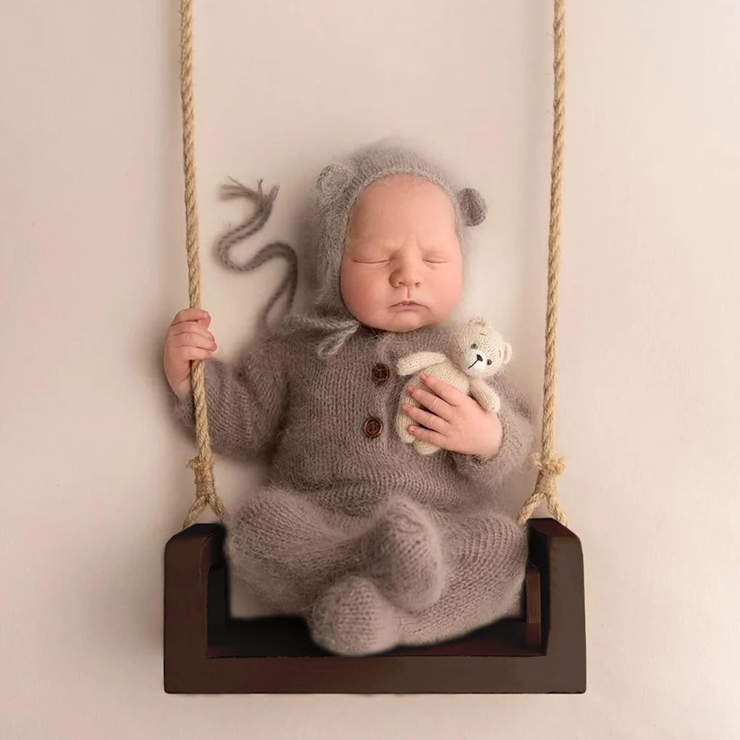 MG House Wooden Swing Baby Photo Prop Brown 6 Sunflowers