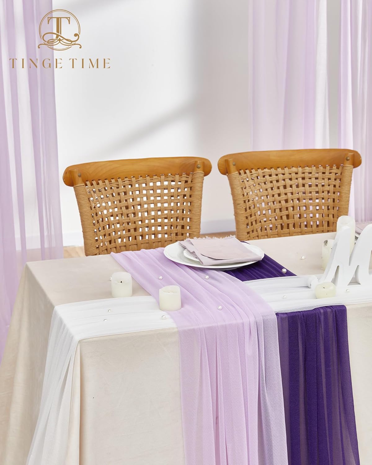 TINGE TIME 3 Panels Gradient Purple Chiffon Wedding Arch Drapery