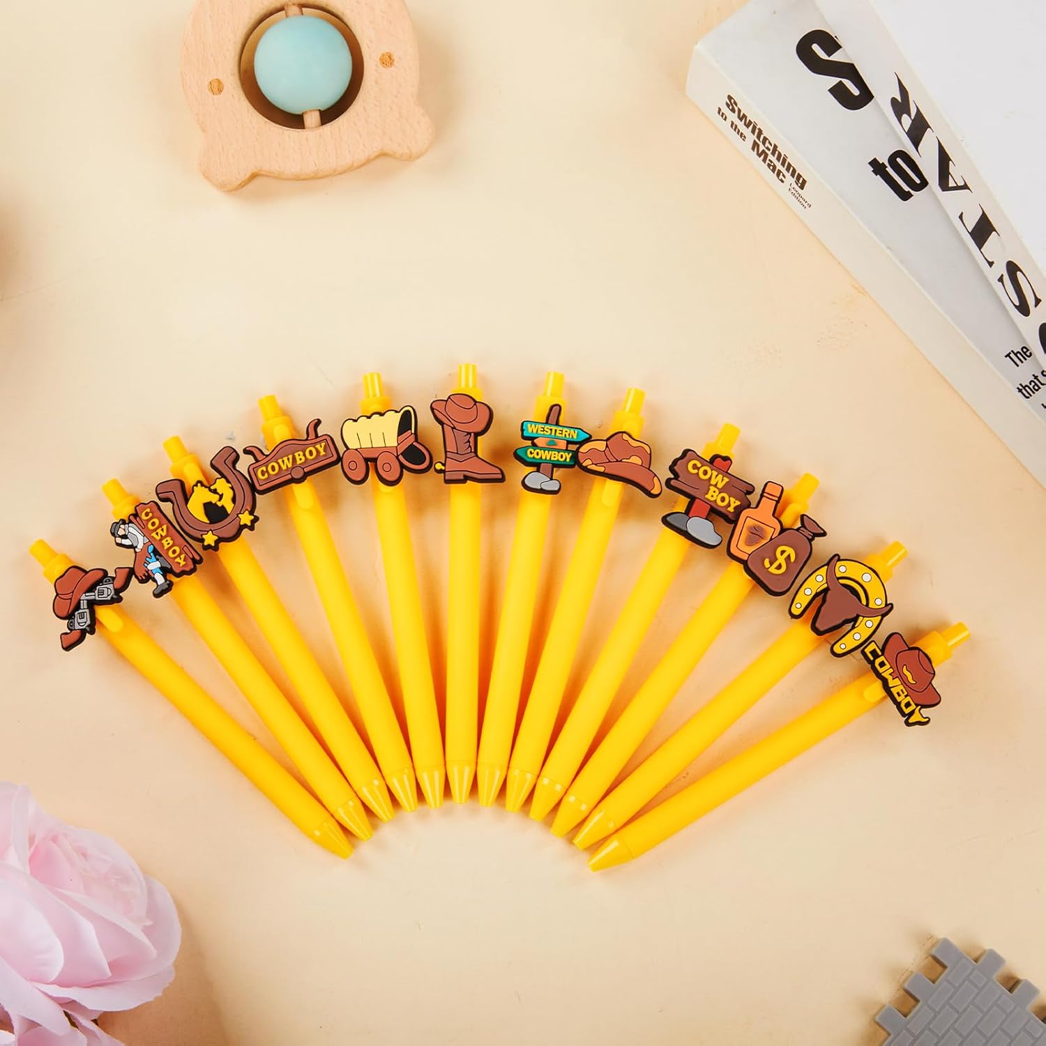 12 Pcs Western Cowboy Theme Ballpoint Pens with Funny Retractable Design