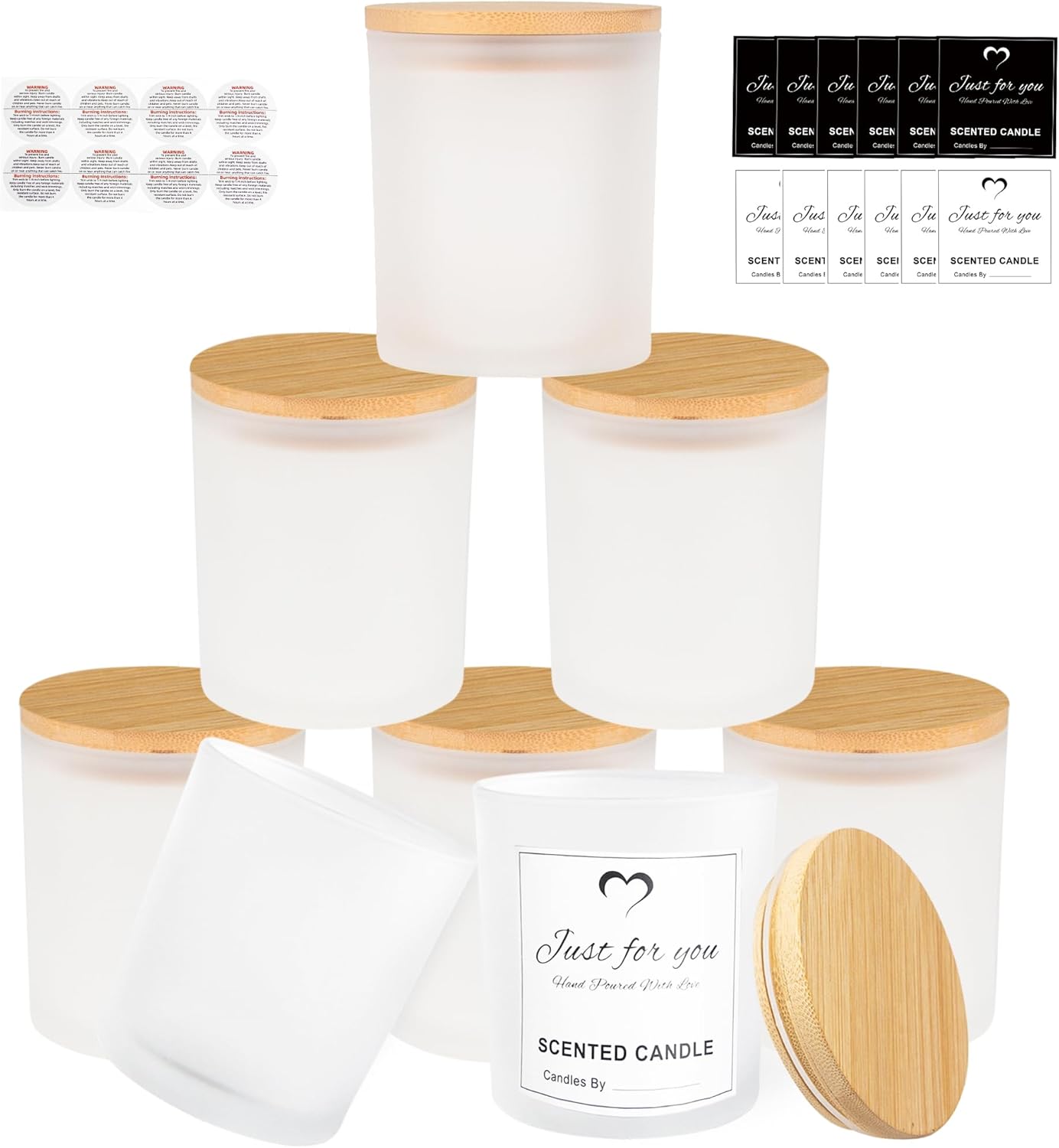 CONNOO 8 Pack 14 Oz Frosted Glass Candle Jars with Bamboo Lids